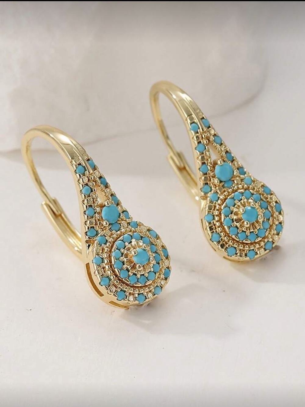 Vintage Gold Turquoise Teardrop Earrings